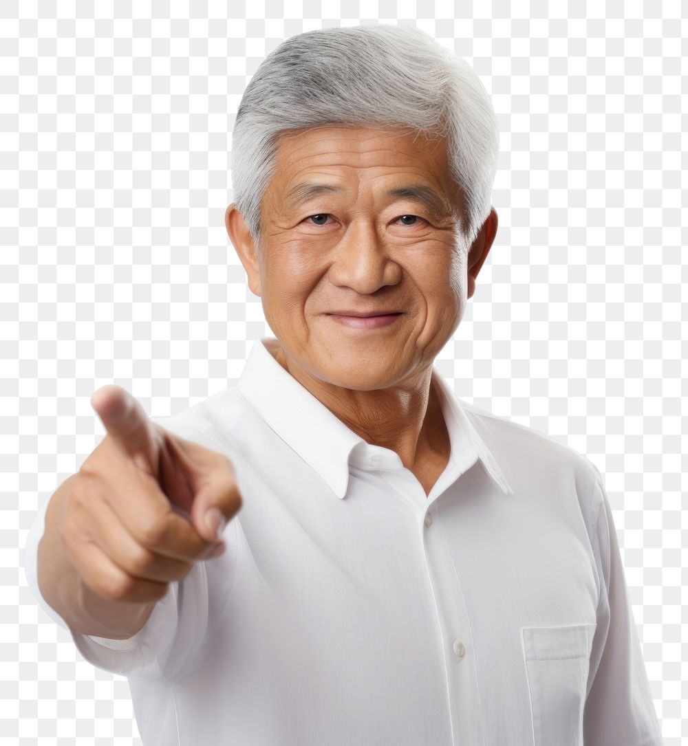 PNG A confident asian old man finger pointing portrait. AI generated Image by rawpixel.