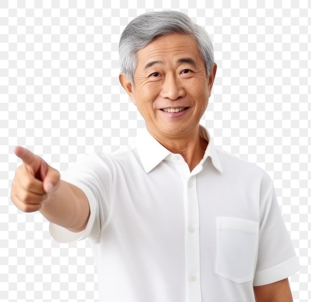 PNG A confident asian old man finger pointing smile. AI generated Image by rawpixel.
