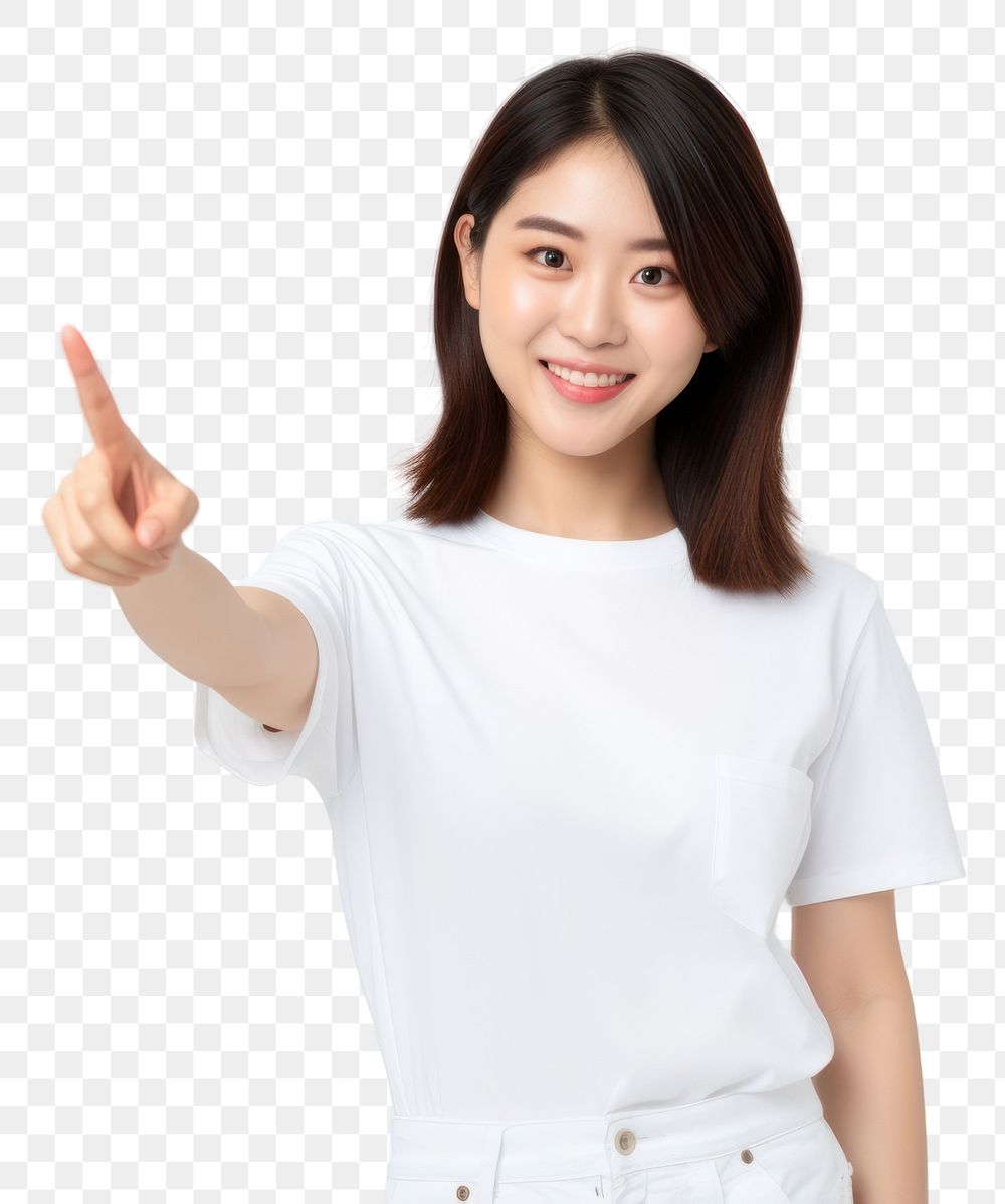 PNG A confident asian woman t-shirt finger pointing. AI generated Image by rawpixel.