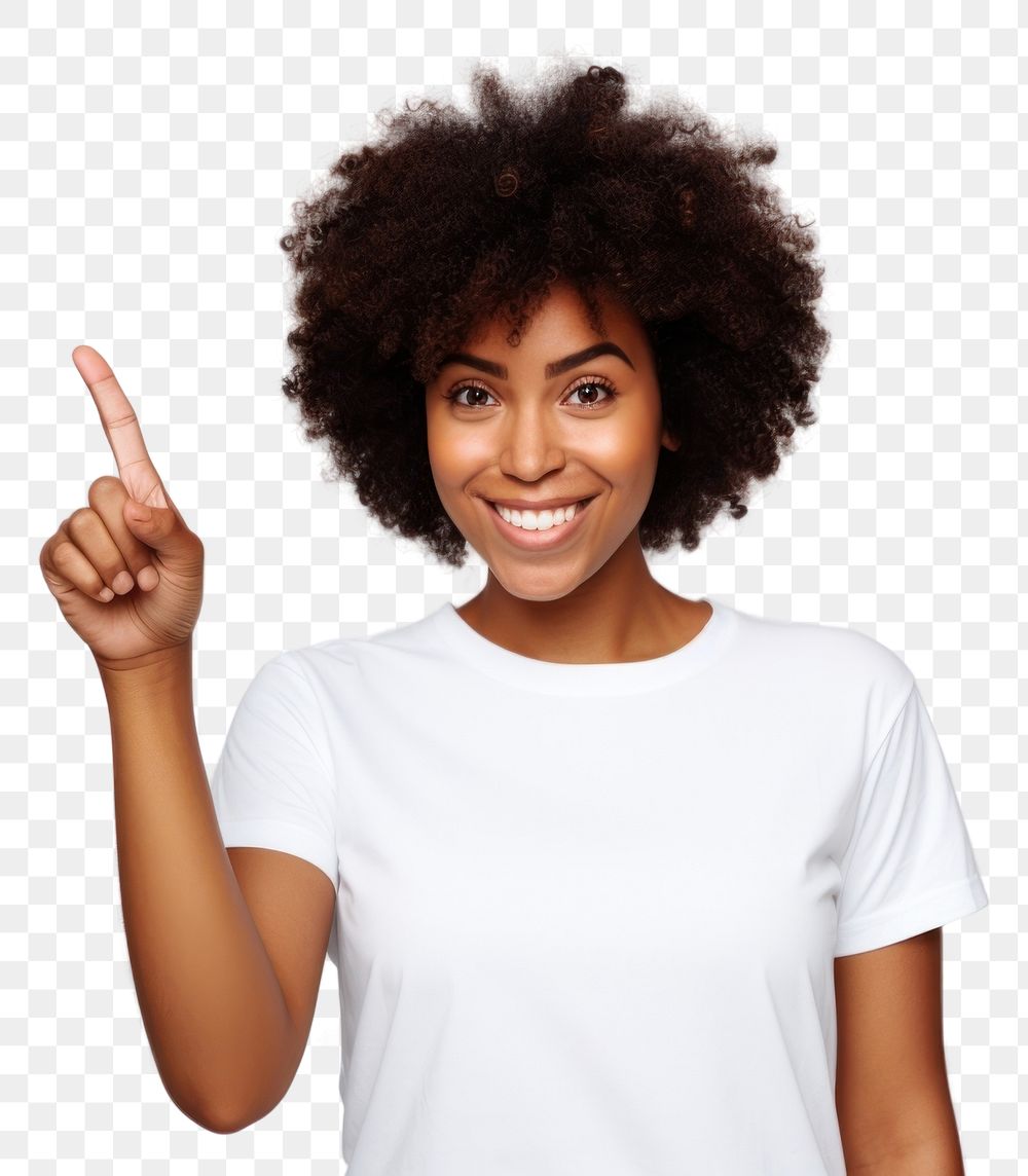 PNG A confident black woman pointing t-shirt finger. AI generated Image by rawpixel.