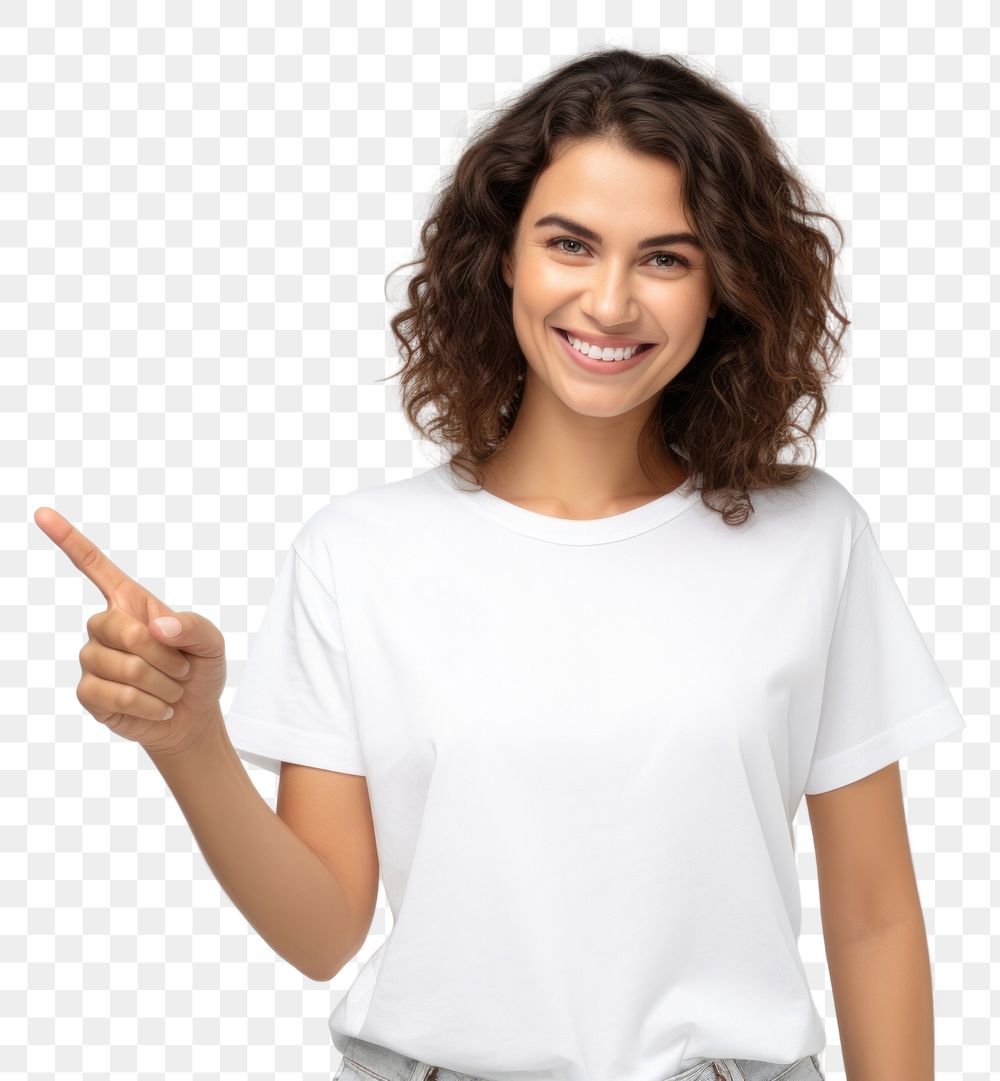 PNG A confident woman t-shirt finger pointing. AI generated Image by rawpixel.