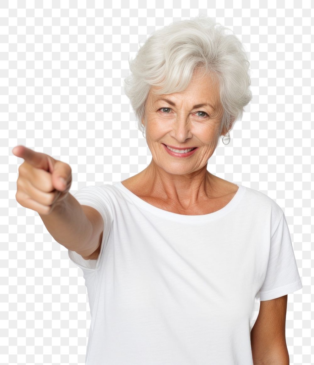 PNG A confident western old woman finger pointing portrait. AI generated Image by rawpixel.