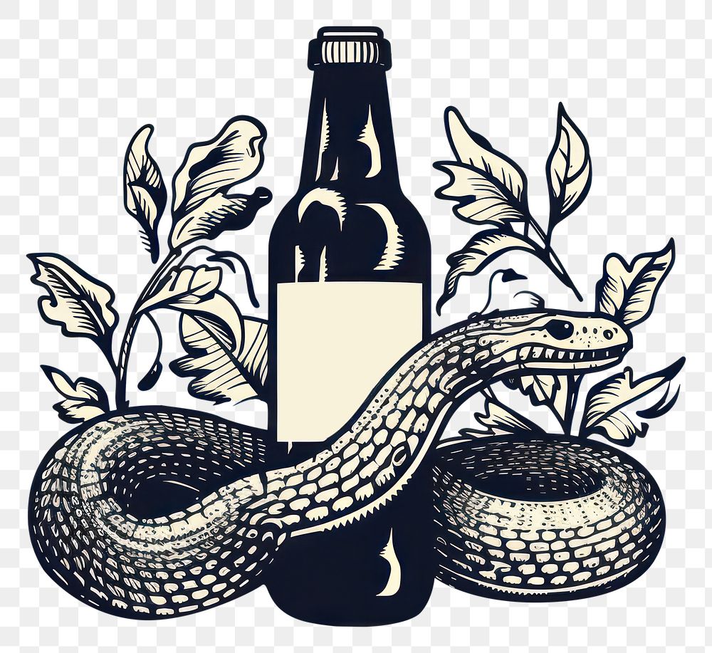 PNG Black and white beer with snake bottle container beverage. AI generated Image by rawpixel.