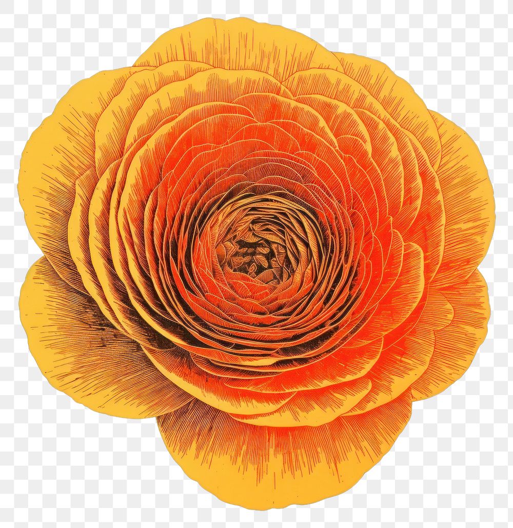 PNG Silkscreen of a ranunculus flower petal plant. AI generated Image by rawpixel.