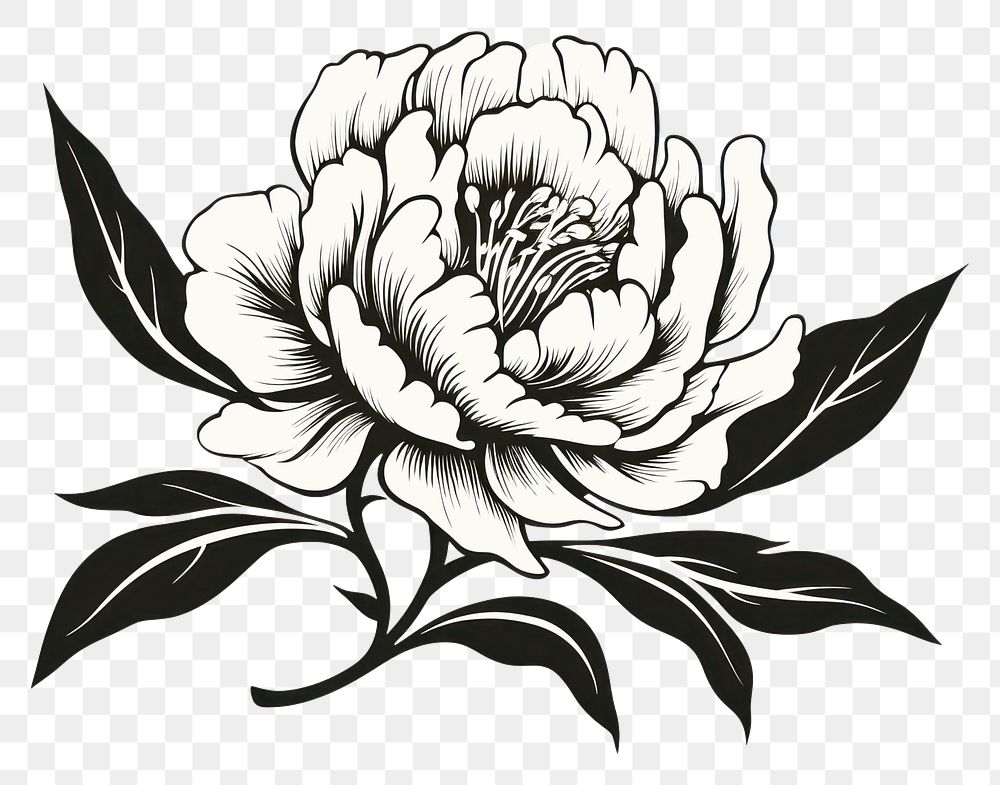 PNG Simple black and white peony pattern drawing flower. AI generated Image by rawpixel.