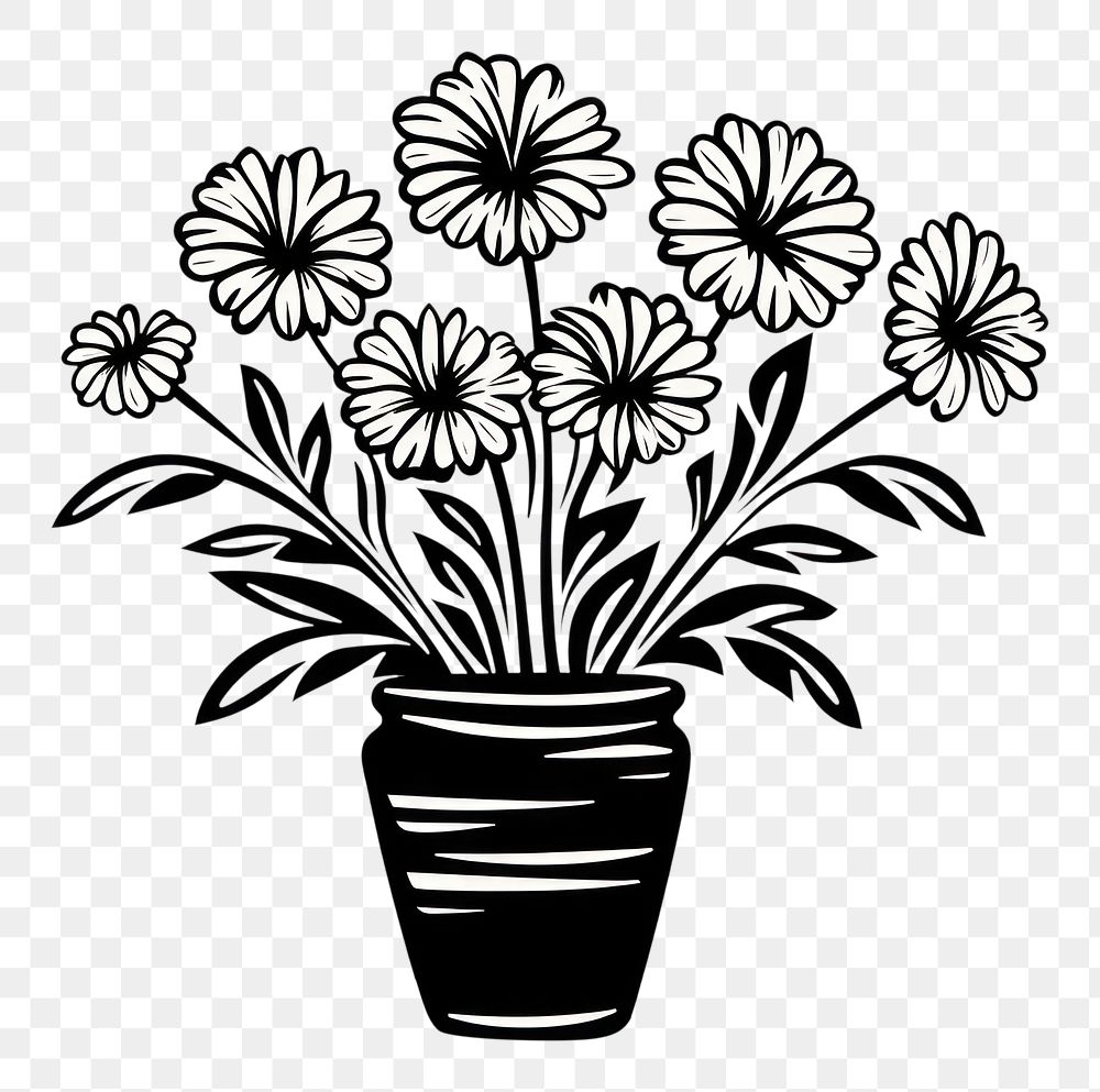 PNG Simple daisy in vase drawing flower sketch. AI generated Image by rawpixel.