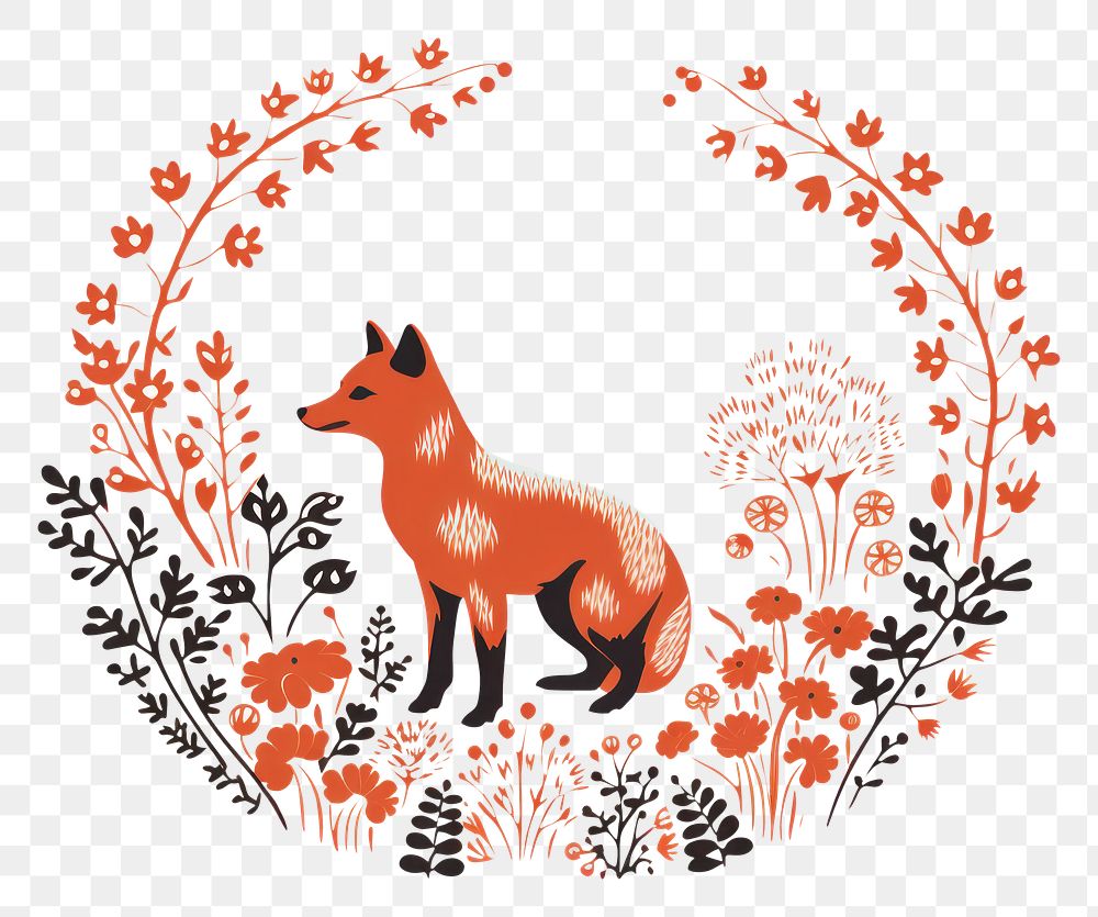 PNG Simple fox in flowers circle mammal animal art. AI generated Image by rawpixel.
