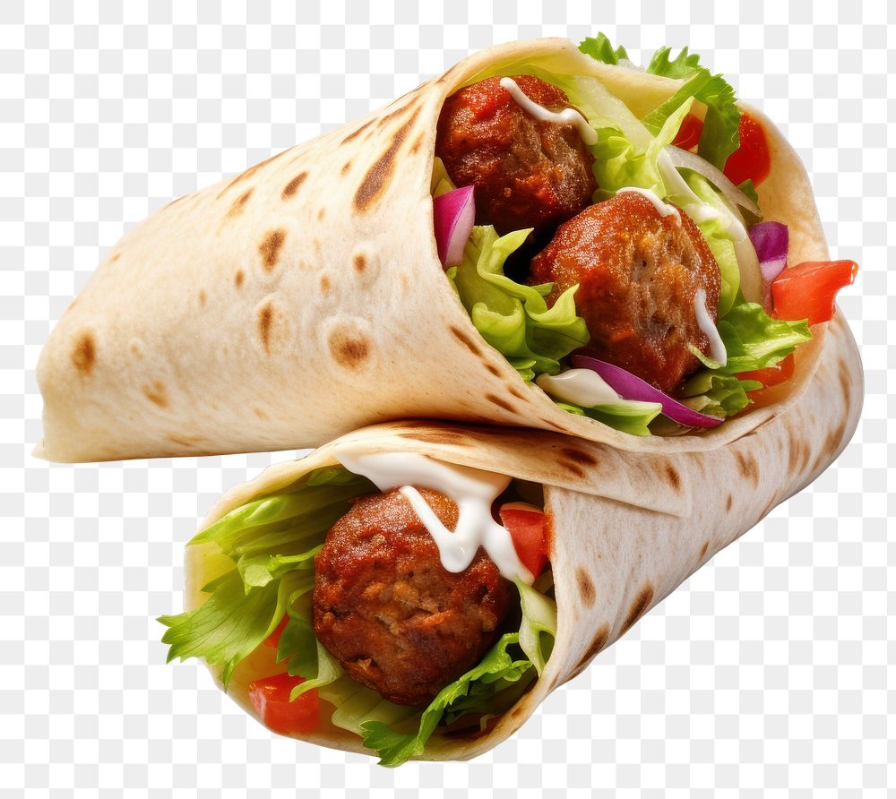 PNG  Turkey meatballs wrap with vegetables bread food meal. AI generated Image by rawpixel.