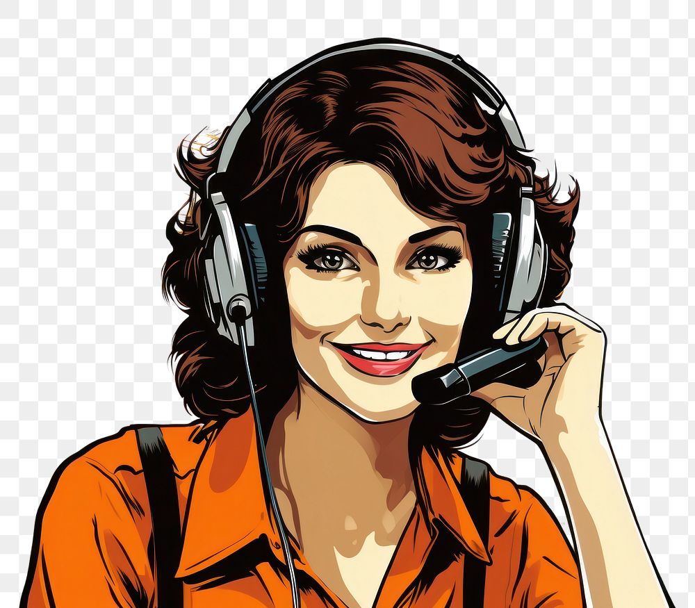 PNG  Call center headphones headset comics. AI generated Image by rawpixel.