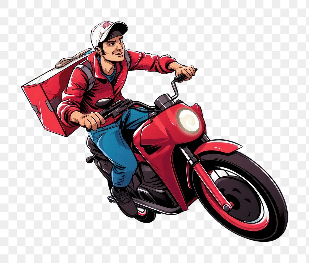 PNG  Delivery man motorcycle vehicle scooter. AI generated Image by rawpixel.
