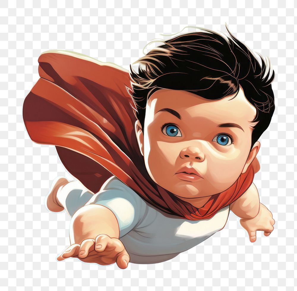 PNG  Super hero baby cartoon sky superhero. AI generated Image by rawpixel.