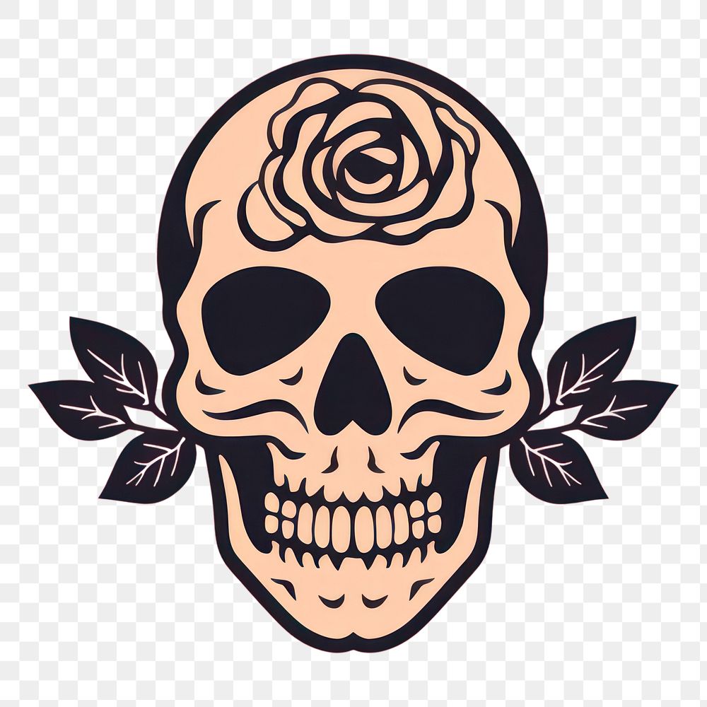 PNG Skull and rose logo creativity cartoon. AI generated Image by rawpixel.
