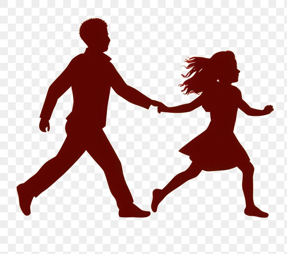 PNG Sillouette two kids running adult togetherness silhouette. AI generated Image by rawpixel.