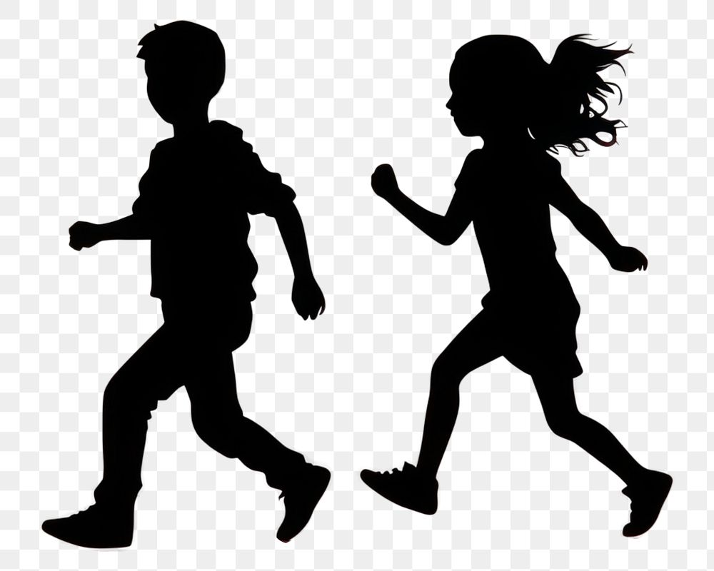 PNG Sillouette two kids running silhouette togetherness backlighting. AI generated Image by rawpixel.