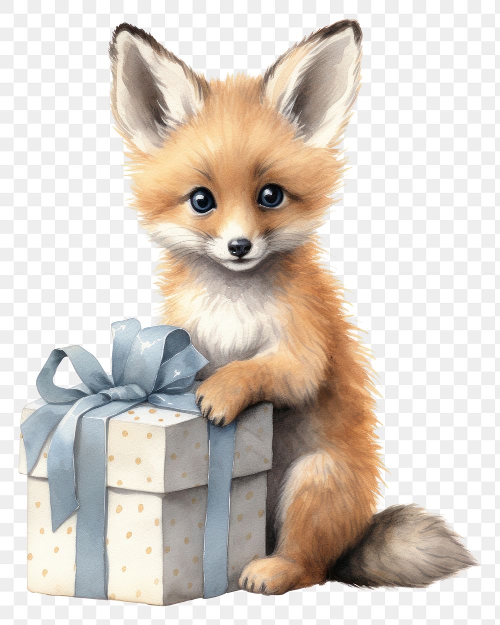 PNG  A baby fox holding a giftbox mammal animal pet. AI generated Image by rawpixel.
