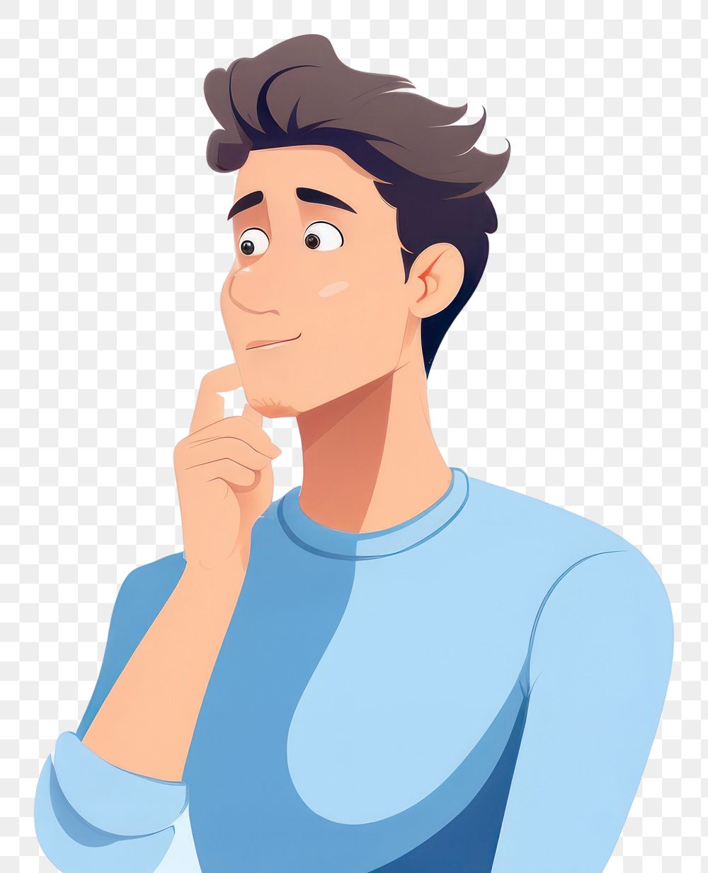 PNG  Thinking portrait cartoon adult. AI generated Image by rawpixel.