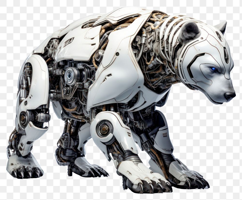 PNG Cyborg bear white background carnivora sculpture. AI generated Image by rawpixel.