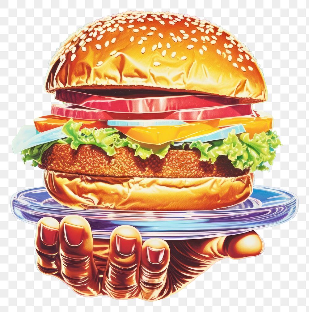 PNG A Hamburger held in a hand hamburger food advertisement. AI generated Image by rawpixel.