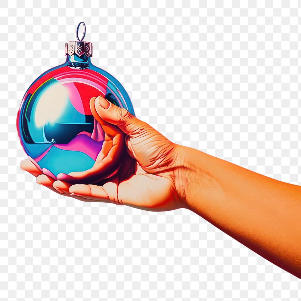 PNG A hand holding a small christmas ornament sphere celebration photography. AI generated Image by rawpixel.