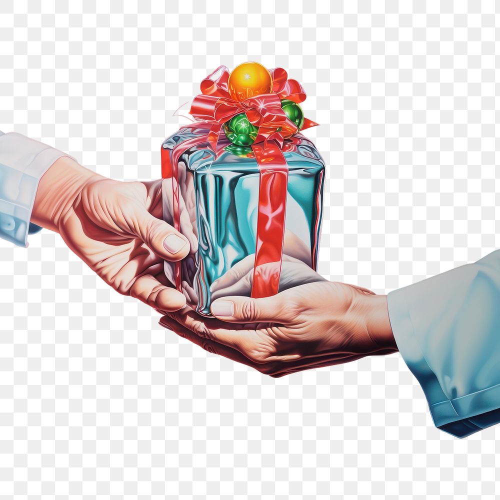 PNG A hand holding a Christmas present refreshment celebration freshness. AI generated Image by rawpixel.