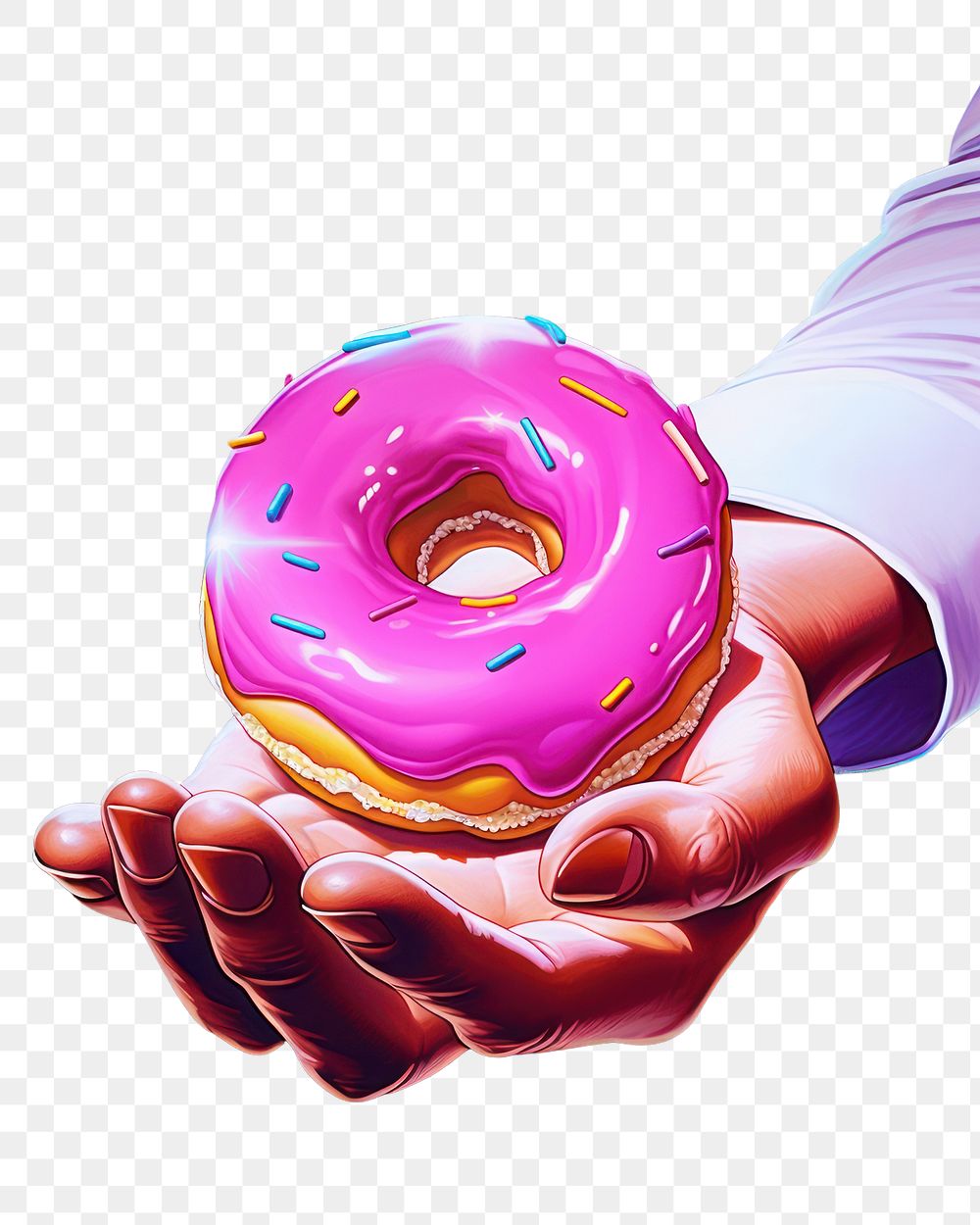 PNG A hand holding a small donut food confectionery illuminated. AI generated Image by rawpixel.