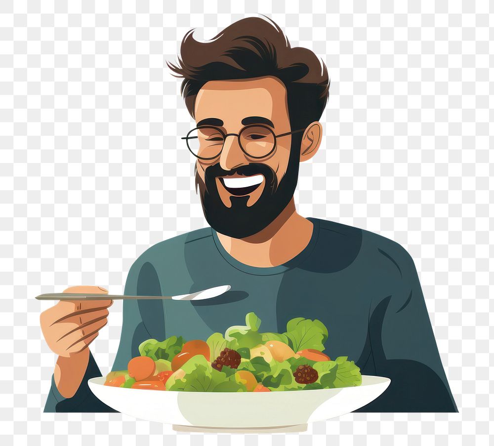 PNG A man eating salad adult happy food. AI generated Image by rawpixel.