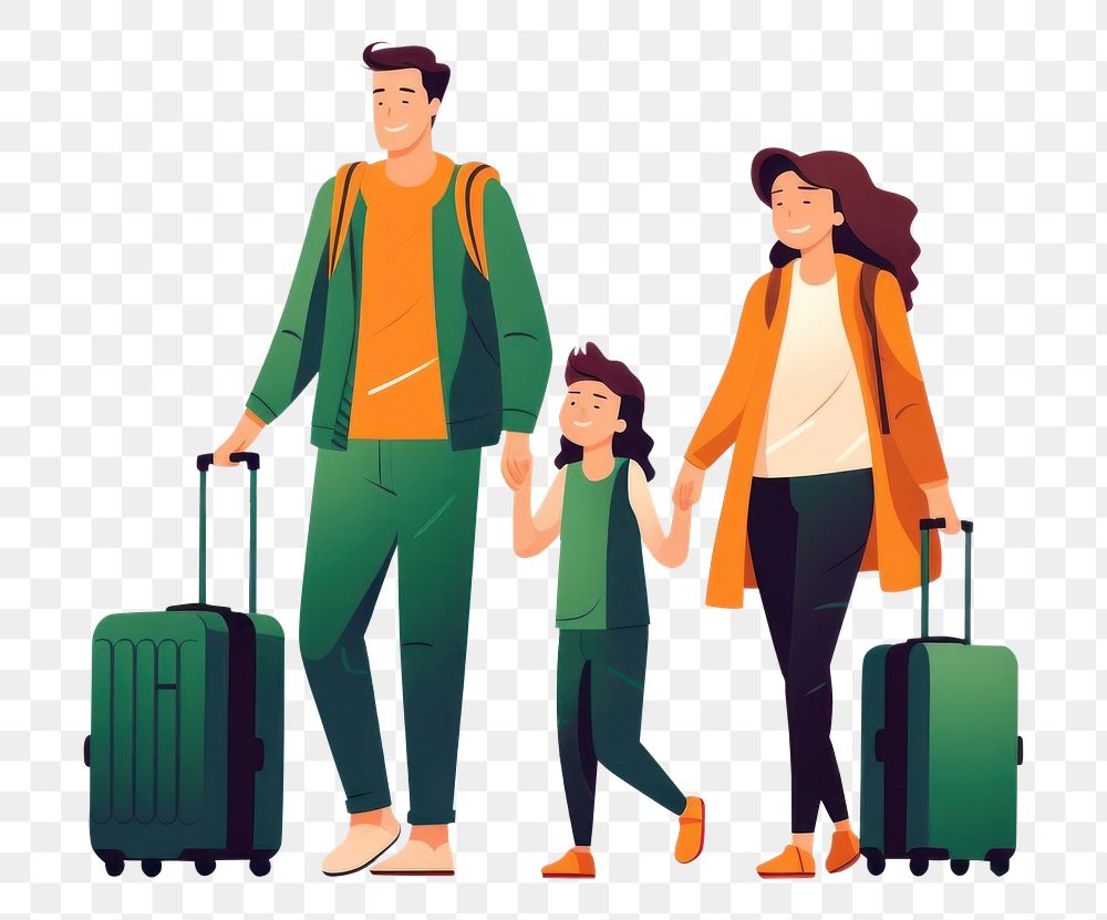 PNG A family travel together suitcase walking luggage. AI generated Image by rawpixel.