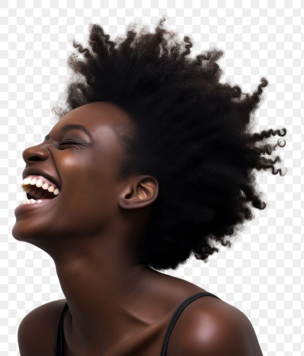 PNG Young black woman laughing adult white background individuality. AI generated Image by rawpixel.