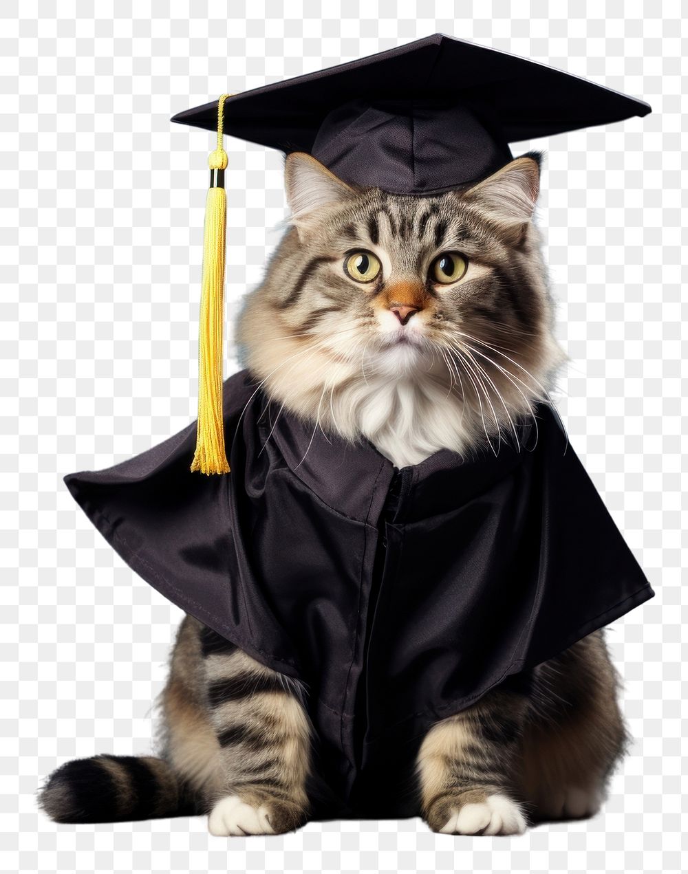 PNG  Funny cat wearing a graduation gown portrait animal mammal. AI generated Image by rawpixel.