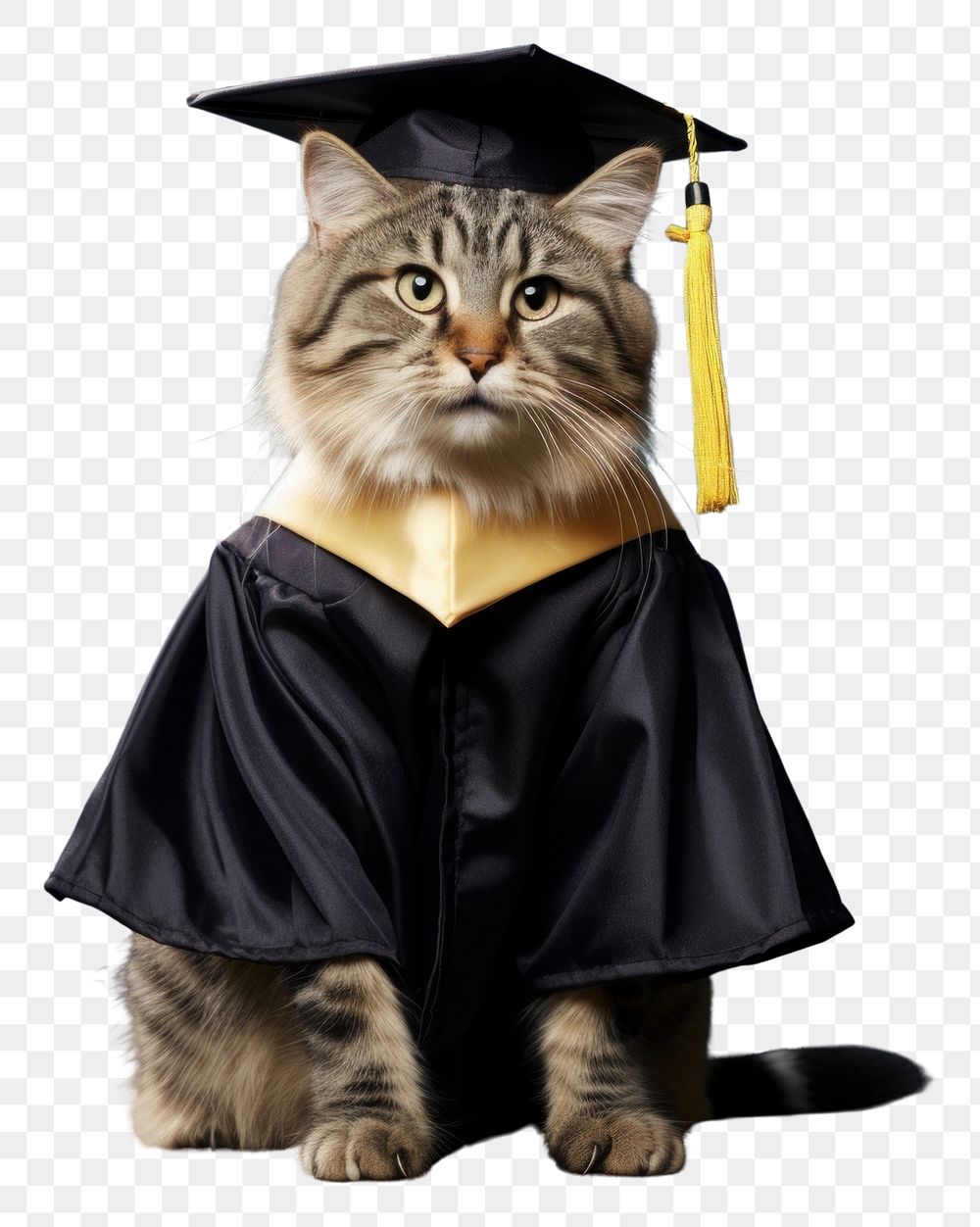 PNG  Funny cat wearing a graduation gown portrait animal mammal. AI generated Image by rawpixel.