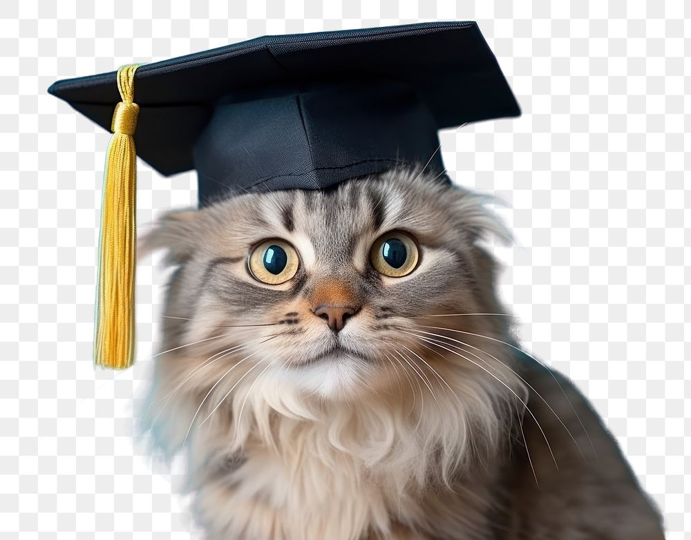 PNG  Cute cat in a graduation cap animal mammal pet. AI generated Image by rawpixel.