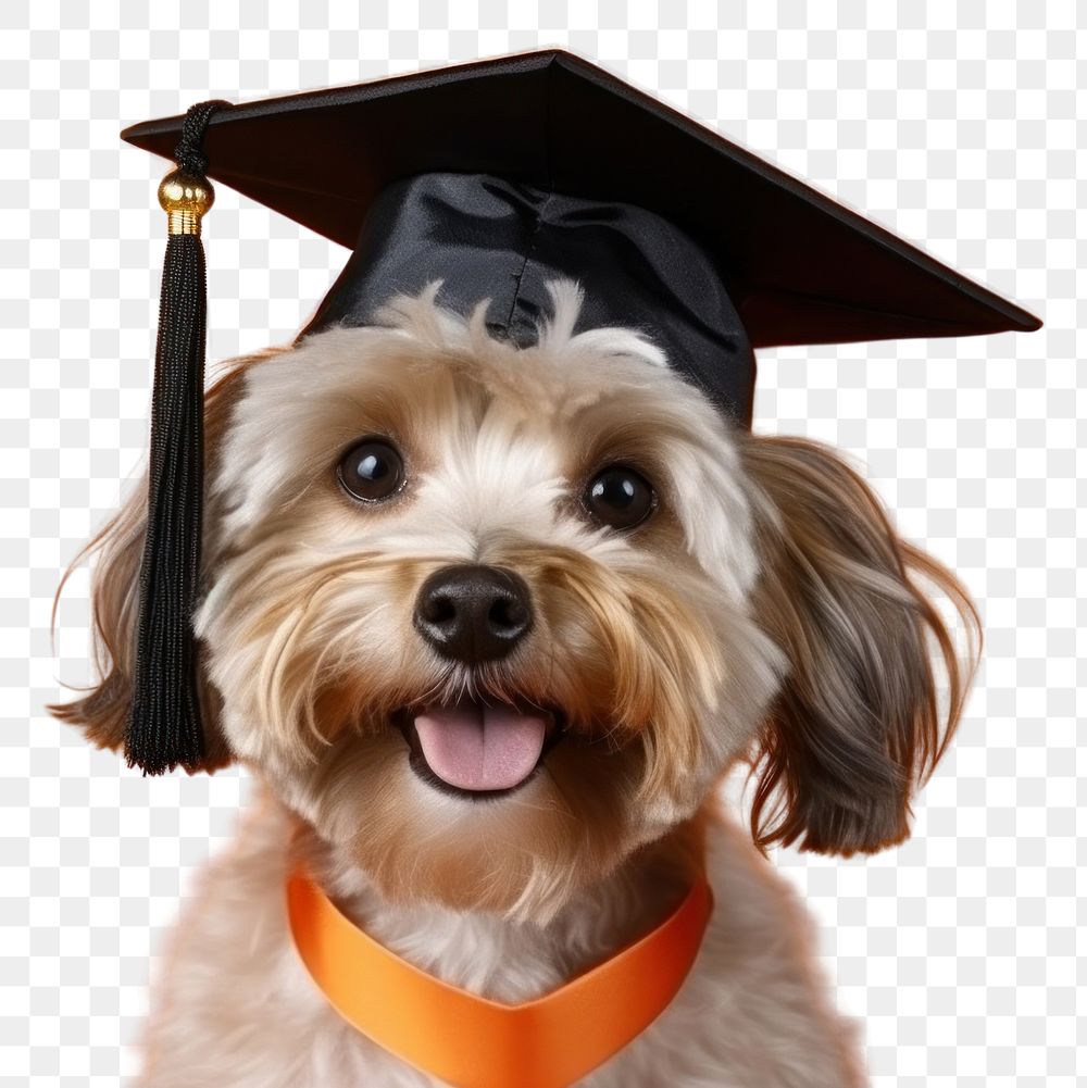 PNG  Cute dog in a graduation cap portrait animal mammal. AI generated Image by rawpixel.