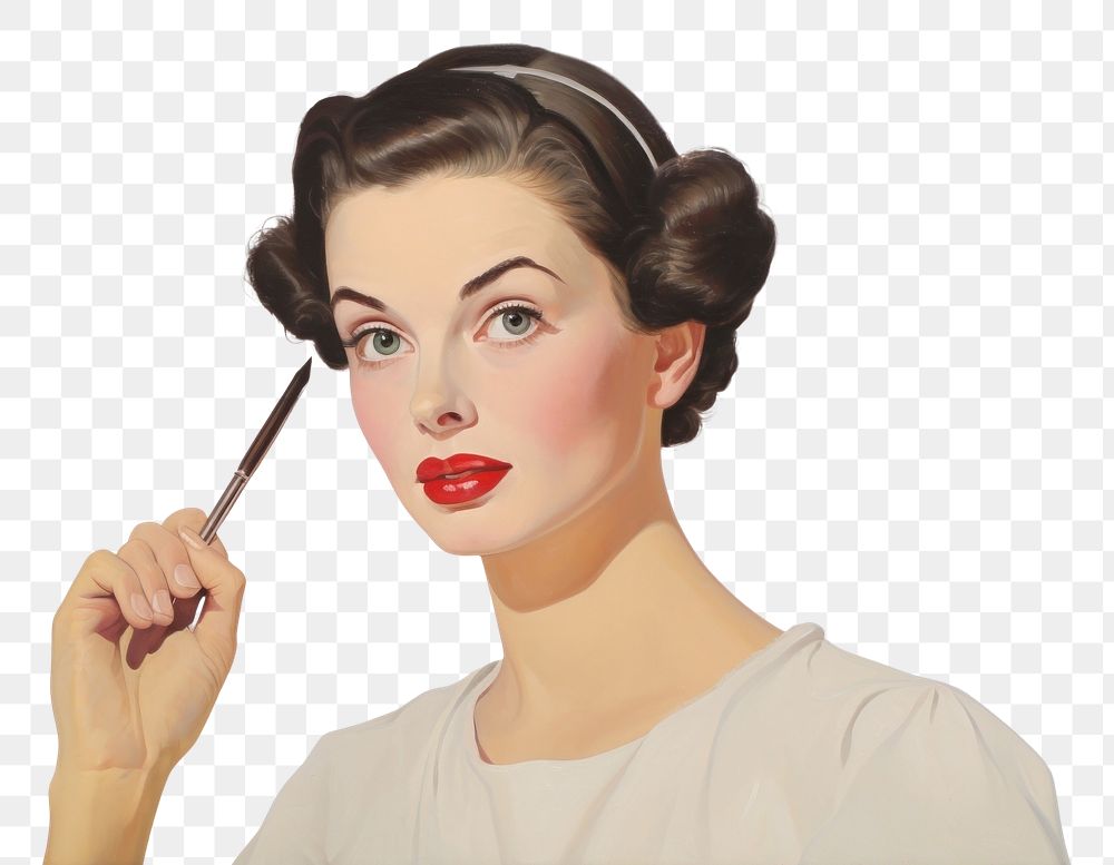 PNG Close up of woman putting on makeup painting adult hairstyle