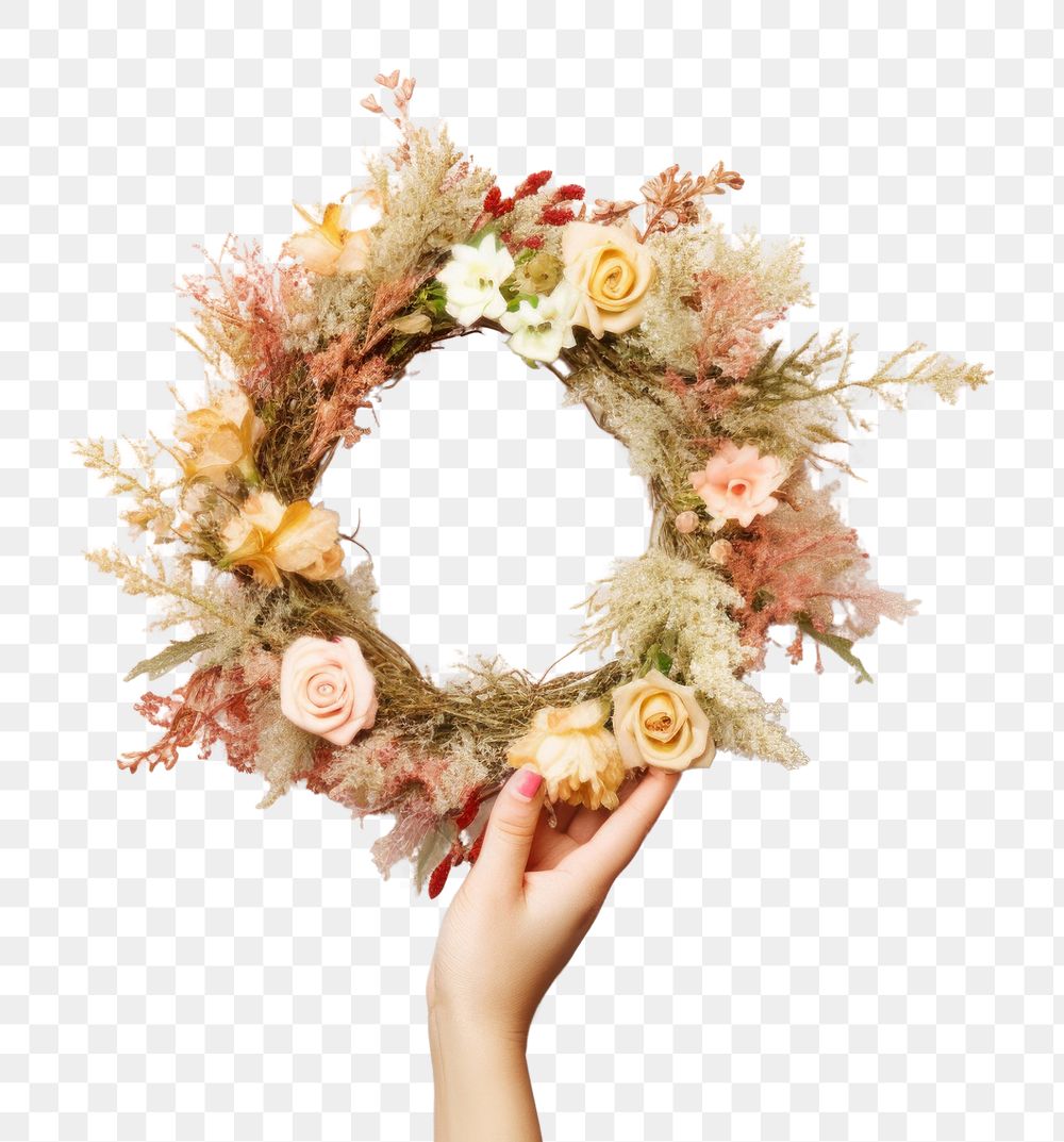PNG Hand holding christmas wreath celebration decoration floristry. AI generated Image by rawpixel.