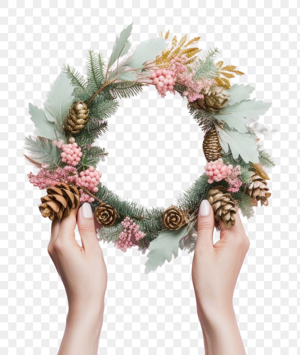 PNG Hand holding pine wreath christmas celebration decoration. AI generated Image by rawpixel.