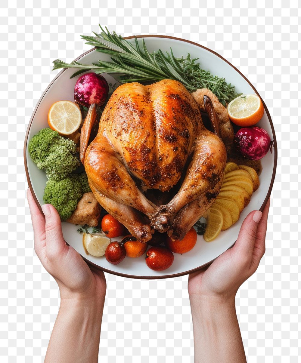 PNG Hands holding turkey food dinner plate meat. AI generated Image by rawpixel.
