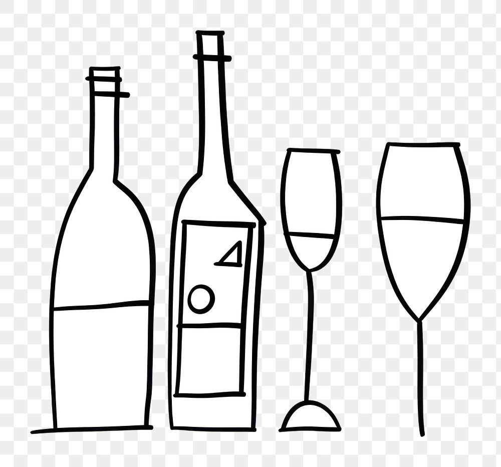 Minimal illustration of wine bottle and wine glass drawing sketch drink. AI generated Image by rawpixel.