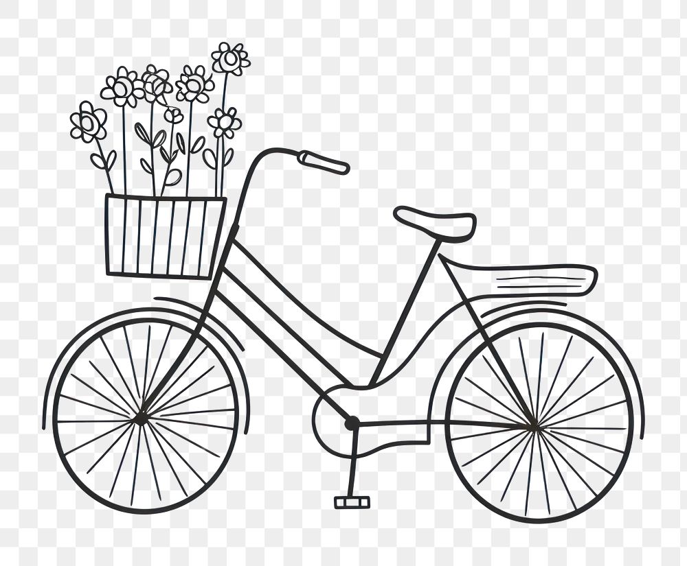 PNG Minimal illustration of a bicycle with flower basket vehicle drawing sketch. AI generated Image by rawpixel.