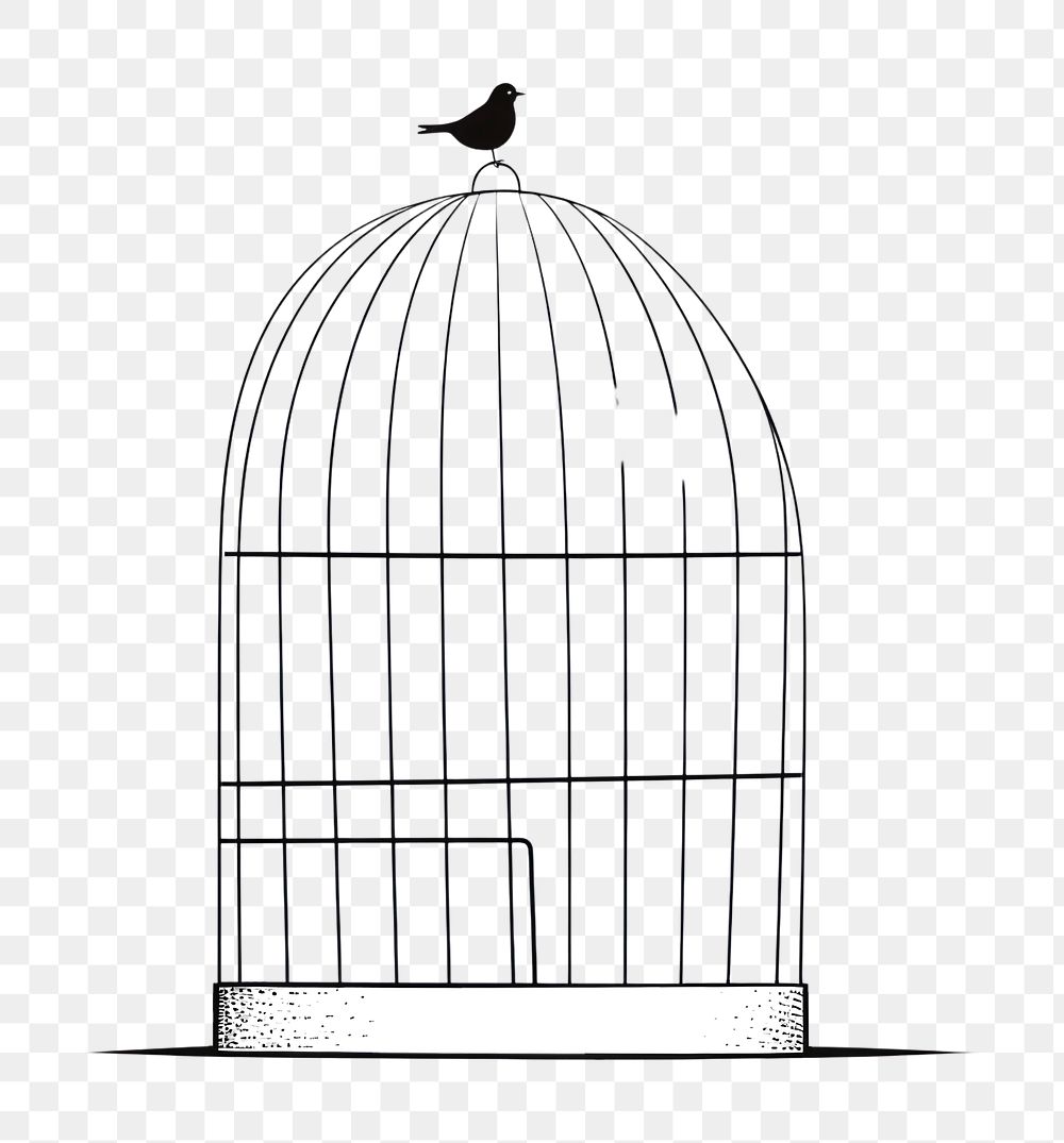 Minimal illustration of bird cage and bird flying drawing animal sketch. AI generated Image by rawpixel.