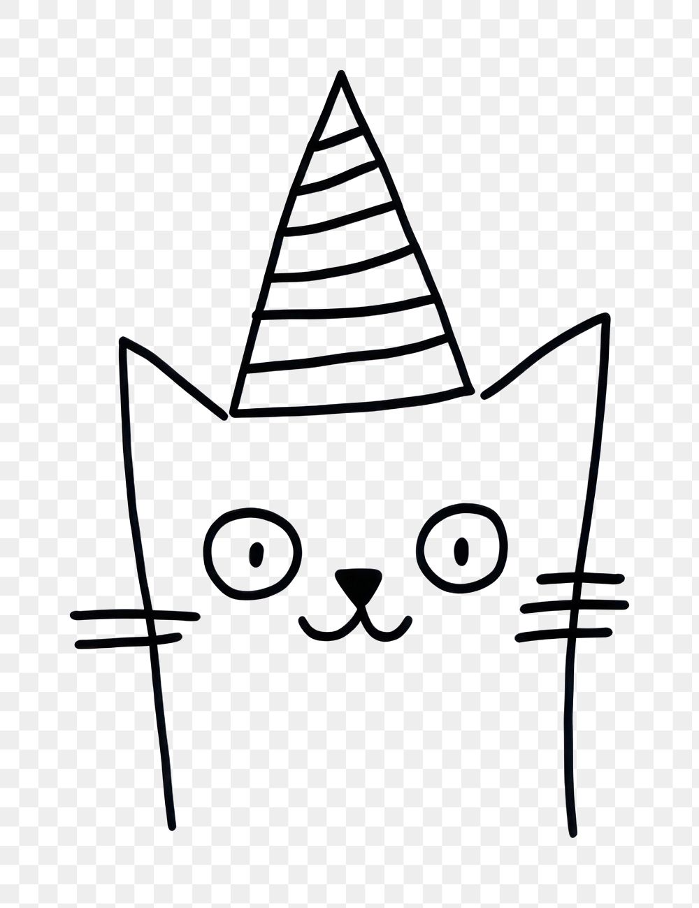 PNG Minimal illustration of cat wearing party hat drawing sketch black. AI generated Image by rawpixel.