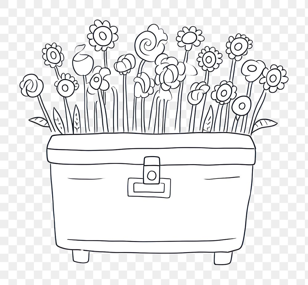 Minimal illustration of chest with flowers drawing sketch doodle. AI generated Image by rawpixel.