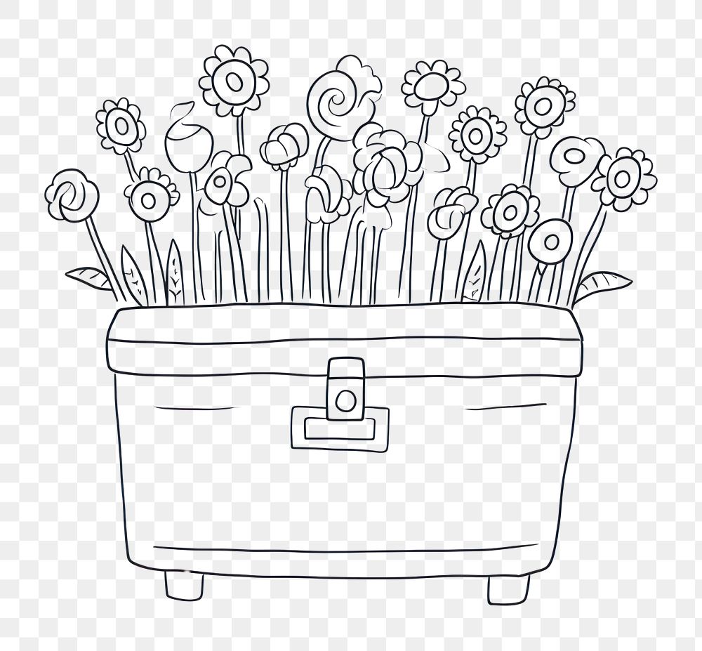 PNG Minimal illustration of chest with flowers drawing sketch doodle. AI generated Image by rawpixel.