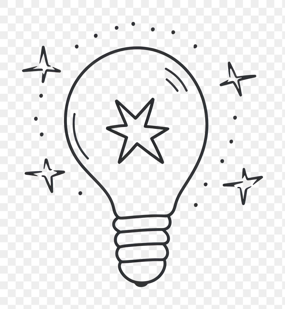 PNG Minimal illustration of lightbulb with stars drawing sketch line. AI generated Image by rawpixel.