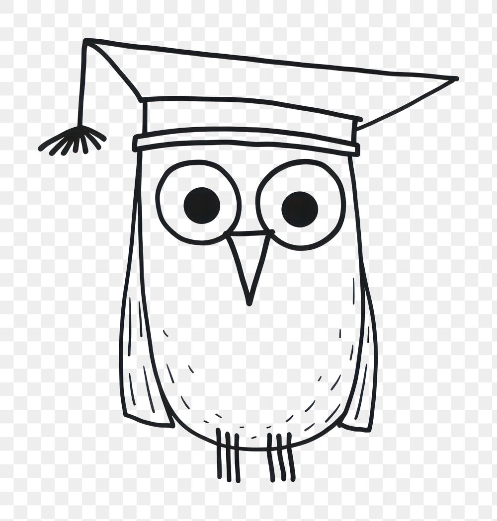 PNG Minimal illustration of owl wearing graduation cap drawing sketch doodle. AI generated Image by rawpixel.