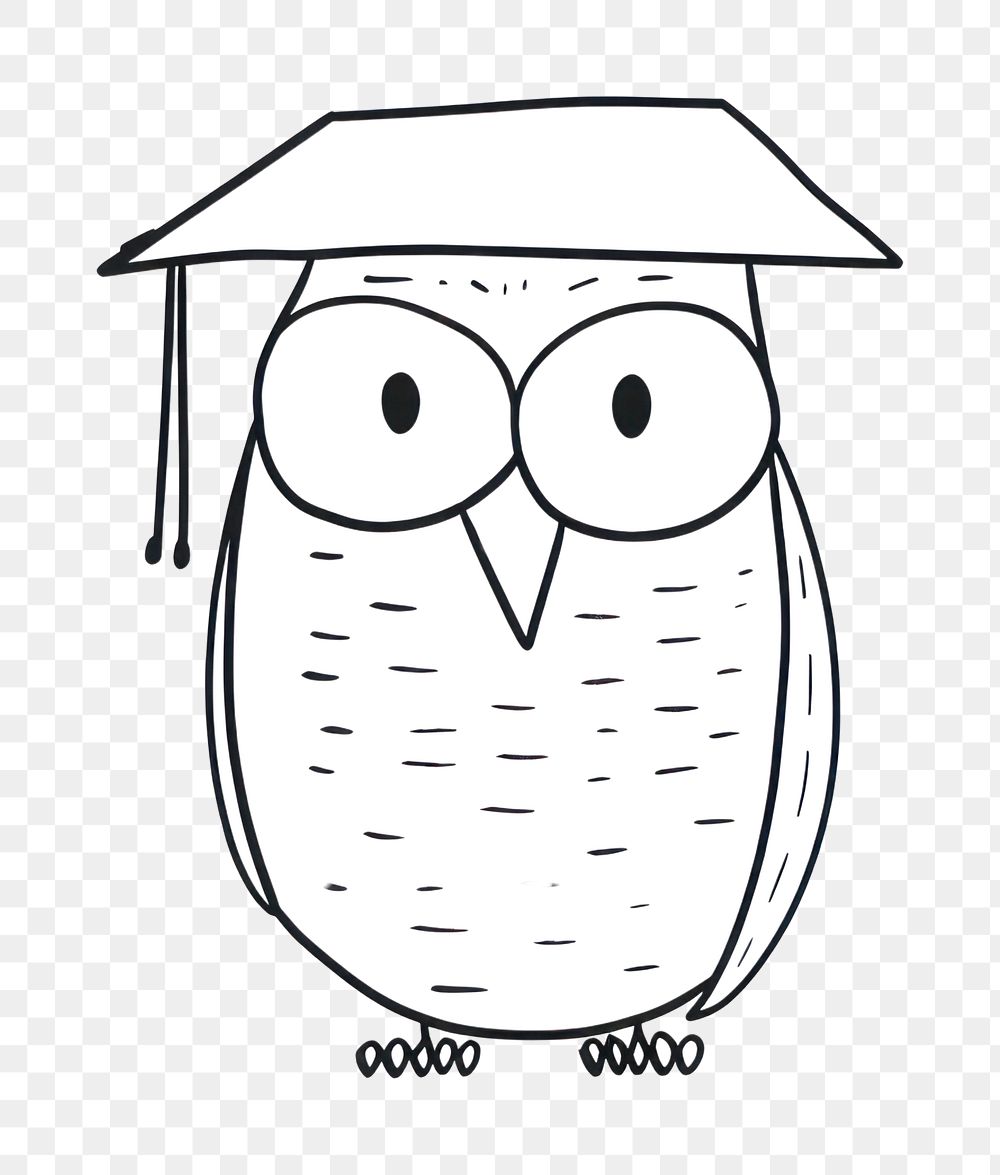 Minimal illustration of owl wearing graduation cap drawing sketch line. AI generated Image by rawpixel.