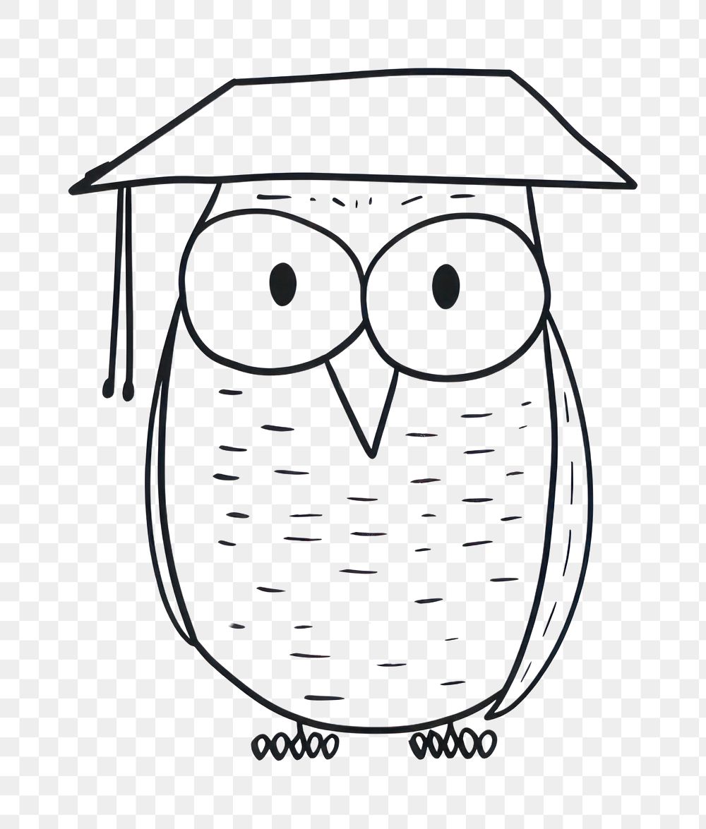 PNG Minimal illustration of owl wearing graduation cap drawing sketch line. AI generated Image by rawpixel.