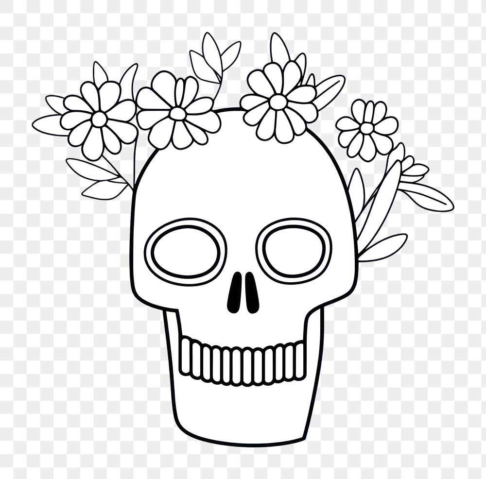Minimal illustration of skull with flowers drawing sketch doodle. AI generated Image by rawpixel.