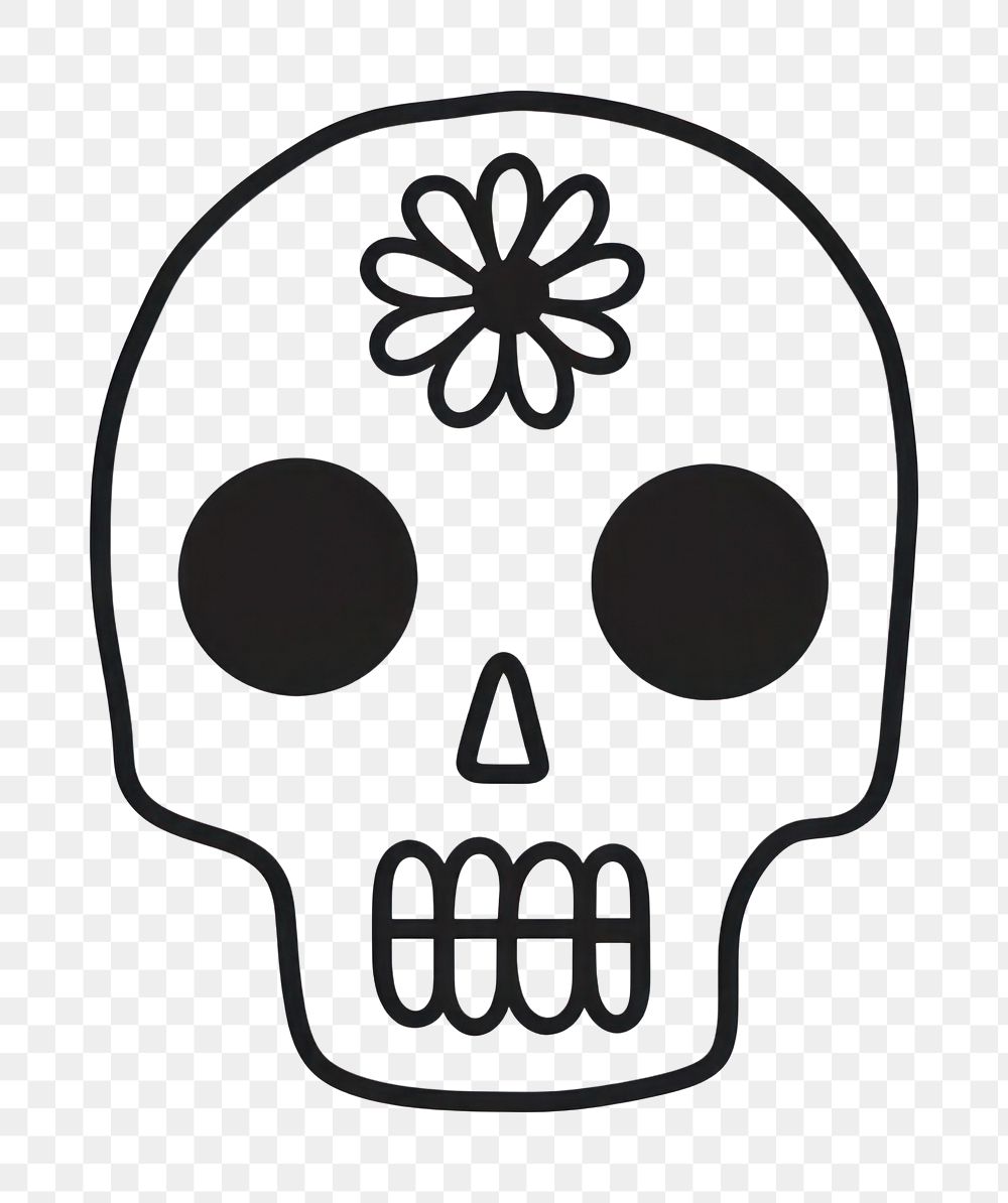 PNG Minimal illustration of skull with flowers drawing sketch white. AI generated Image by rawpixel.