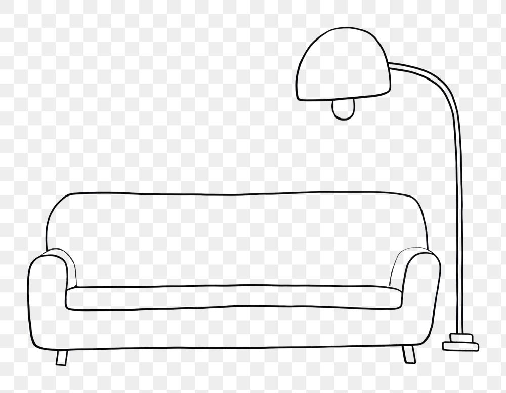 PNG Minimal illustration of sofa and lamp furniture drawing sketch. AI generated Image by rawpixel.