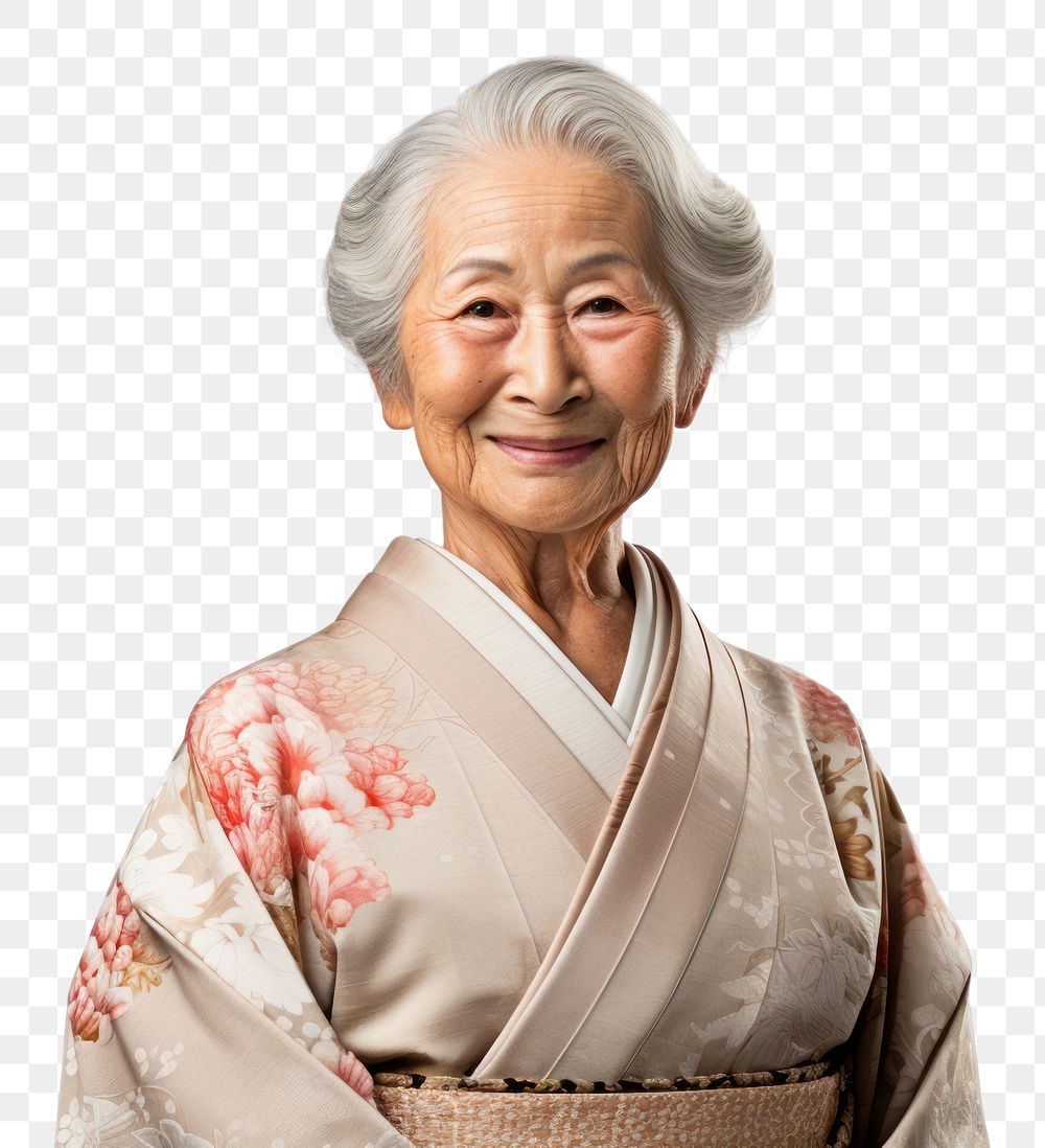 PNG Old japanese woman wearing kimono smiling adult smile. AI generated Image by rawpixel.